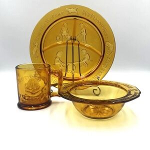 Vintage Tiara Mother Goose 3-Piece Dish Set – Nursery Rhyme Glassware